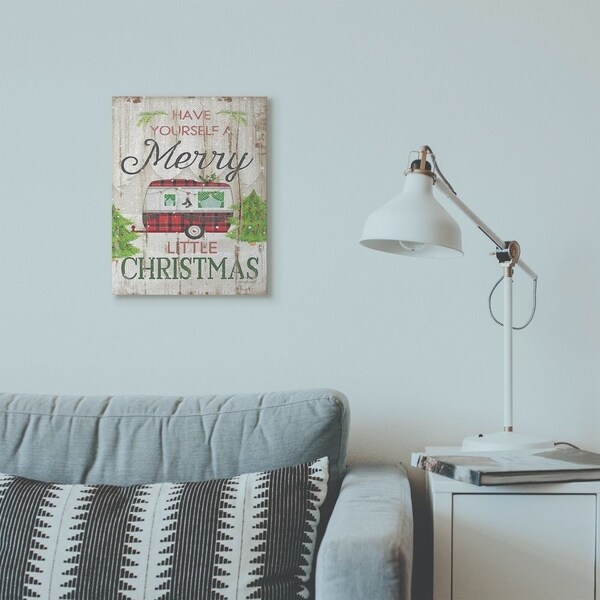 Stupell Industries Merry Little Christmas Red Plaid Camper Wood Texture Holiday Word Design Canvas Wall Art, Proudly Made in USA