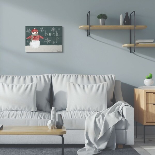 Stupell Industries Bundle Up Snowman Wood Texture Holiday Word Design Canvas Wall Art, Proudly Made in USA
