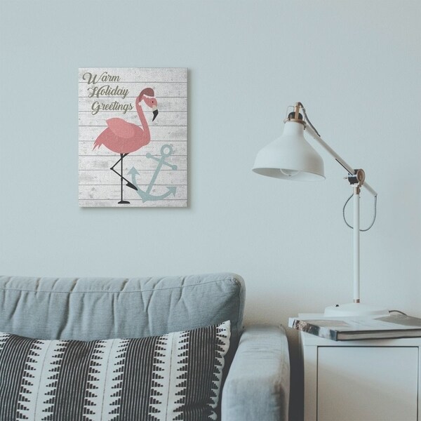 Stupell Industries Warm Holiday Greetings Pink Flamingo Wood Texture Design Canvas Wall Art, Proudly Made in USA