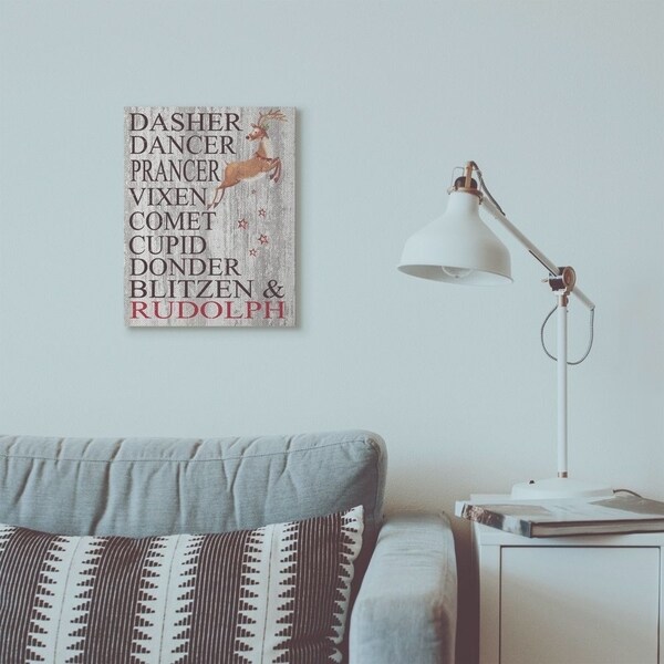 Stupell Industries Reindeer Names Grey Wood Texture Holiday Christmas Word Design Canvas Wall Art, Proudly Made in USA