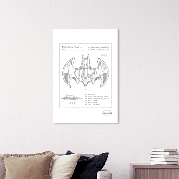 Wynwood Studio 'Aerial bat Toy 1991, Silver Metallic' Movies and TV Wall Art Canvas Print - Gray, White