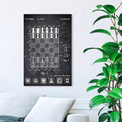 Wynwood Studio 'Chess Game and Method 2000 Chalkboard' Entertainment and Hobbies Wall Art Canvas Print - Black, White