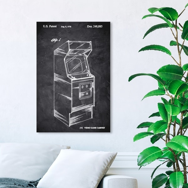 Wynwood Studio 'Game Cabinet 1978 Chalkboard' Entertainment and Hobbies Wall Art Canvas Print - Black, White