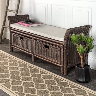 happimess Tropic 52" 2 Drawer Wicker Storage Bench, Brown