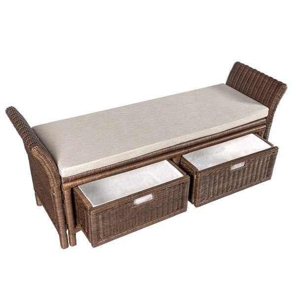 Shop Happimess Tropic 52 2 Drawer Wicker Storage Bench Brown