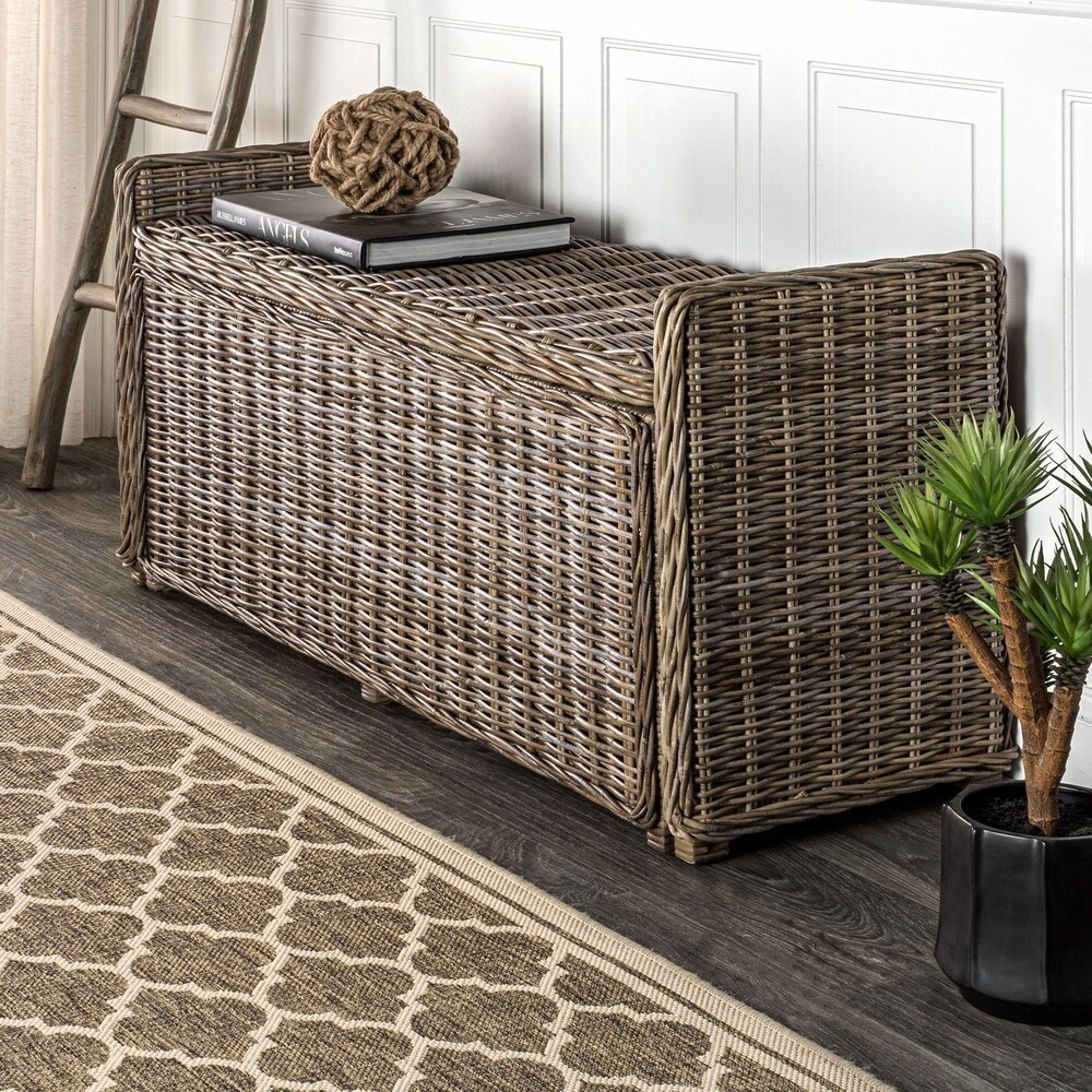 Seat Stool Bench M92 Rattan with storage space and Cushion 88cm Kubu Grey 