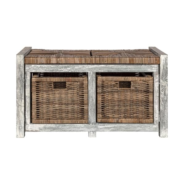Shop Happimess Rustic 30 2 Drawer Wicker Storage Bench Gray