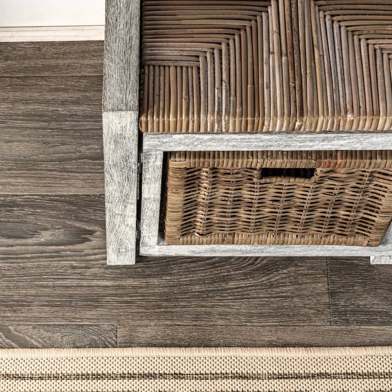 happimess Rustic 30" 2 Drawer Wicker Storage Bench, Gray