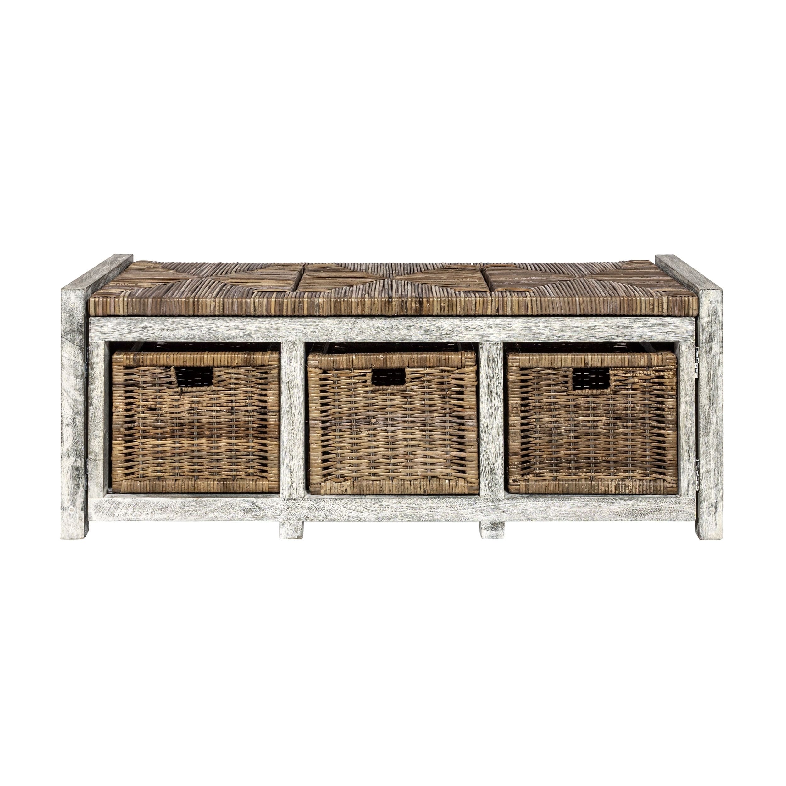 Shop Happimess Rustic 43 3 3 Drawer Wicker Storage Bench Gray