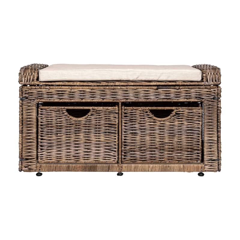 happimess Palermo 34.50" 2 Drawer Wicker Storage Bench, Gray