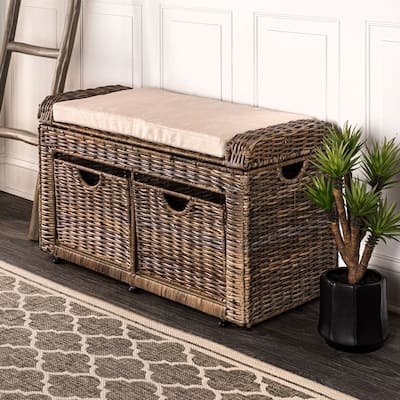 happimess Palermo 34.50" 2 Drawer Wicker Storage Bench, Gray