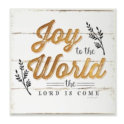 Stupell Industries Joy To The Word Gold Christmas Holiday Word Design Wood Wall Art, 12 x 12, Proudly Made in USA