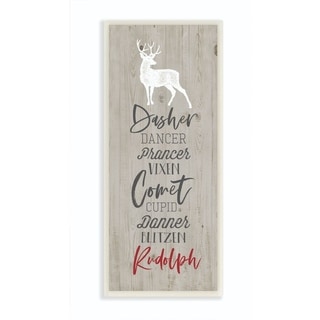 Stupell Santa Reindeer Names Grey Wood Texture Christmas Holiday Word ...