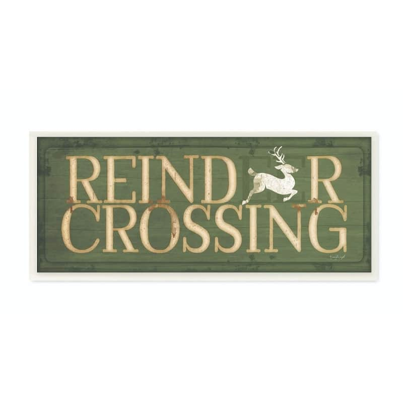 Stupell Reindeer Crossing Green Holiday Christmas Word Design Wood Wall 