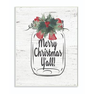 Stupell Industries Merry Christmas Yall Mason Jar Holiday Word Design Wood Wall Art, Proudly Made in USA