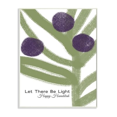 Stupell Industries Let There Be Light Hanukkah Holiday Green Purple Word Design Wood Wall Art, Proudly Made in USA