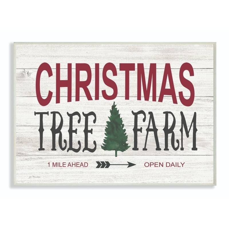 Stupell Christmas Trees Farm Wood Texture Holiday Word Design Wood Wall Art, Proudly Made in USA