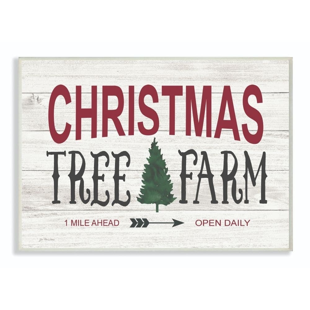 Stupell Christmas Trees Farm Wood Texture Holiday Word Design Wood Wall Art, Proudly Made in USA