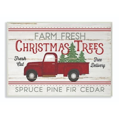 Stupell Industries Farm Fresh Christmas Trees Red Truck Holiday Word Design Wood Wall Art, Proudly Made in USA