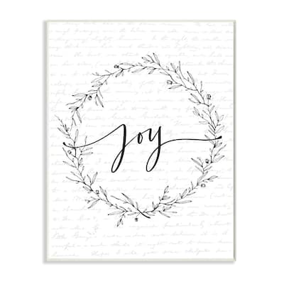 Stupell Industries Joy Leaves Wreath Christmas Holiday Word Design Wood Wall Art, Proudly Made in USA
