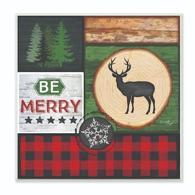 Stupell Industries Be Merry Christmas Holiday Pattern Collage Design Wood Wall Art, 12 x 12, Proudly Made in USA