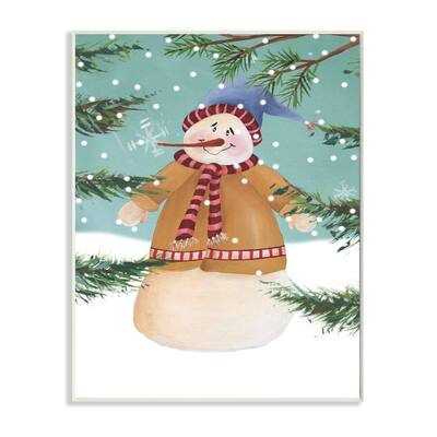 Stupell Industries Snowman Pine Trees Christmas Holiday Illustration Wood Wall Art, Proudly Made in USA