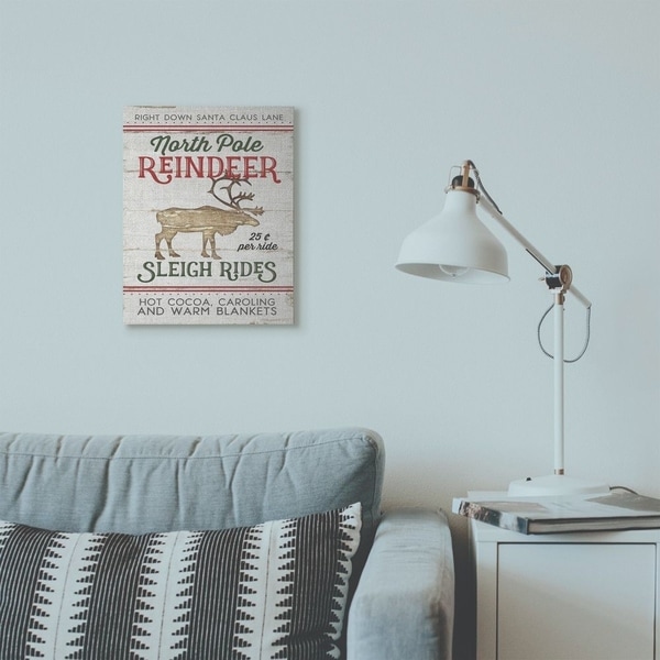 Stupell Industries North Pole Reindeer Wood Texture Holiday Christmas Word Design Canvas Wall Art, Proudly Made in USA