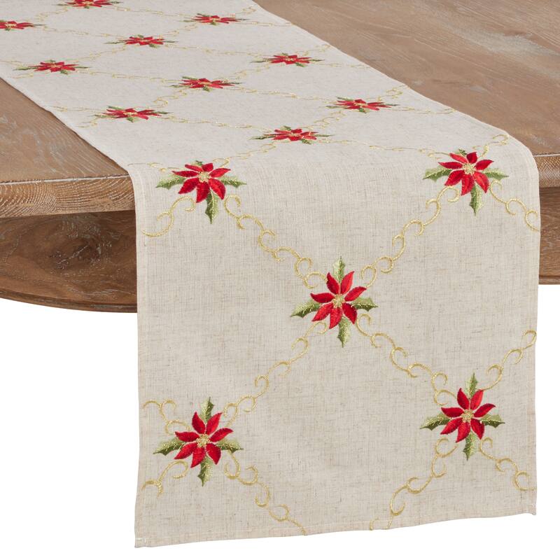Long Table Runner With Poinsettia Embroidery
