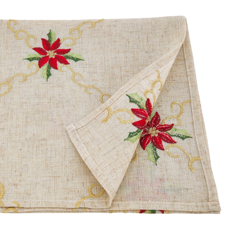 Long Table Runner With Poinsettia Embroidery