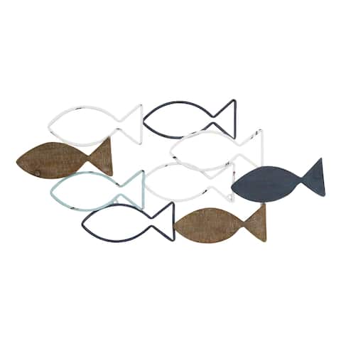 Stratton Home Decor Wood and Metal School of Fish Wall Sculpture - 31.x14.2x.4
