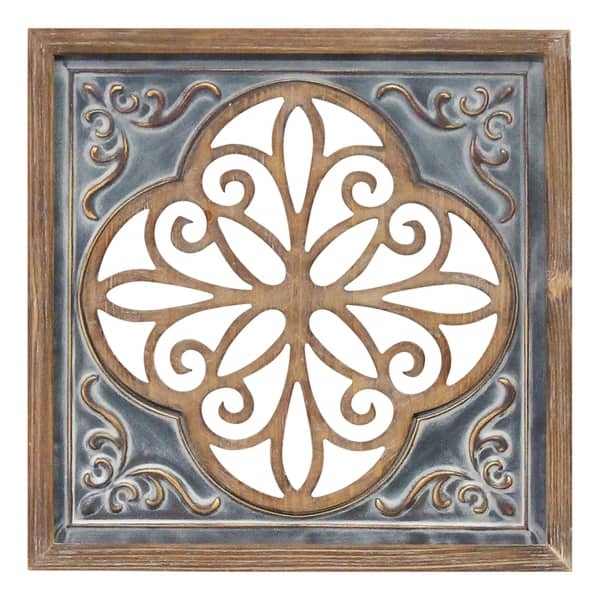 slide 2 of 5, Stratton Home Decor Wood and Metal Blue Square Wall Décor - 16.x16.x1.25