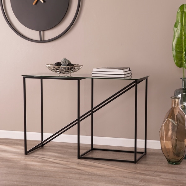 Contemporary Black Metal Glass Console Table - Overstock - 29602714