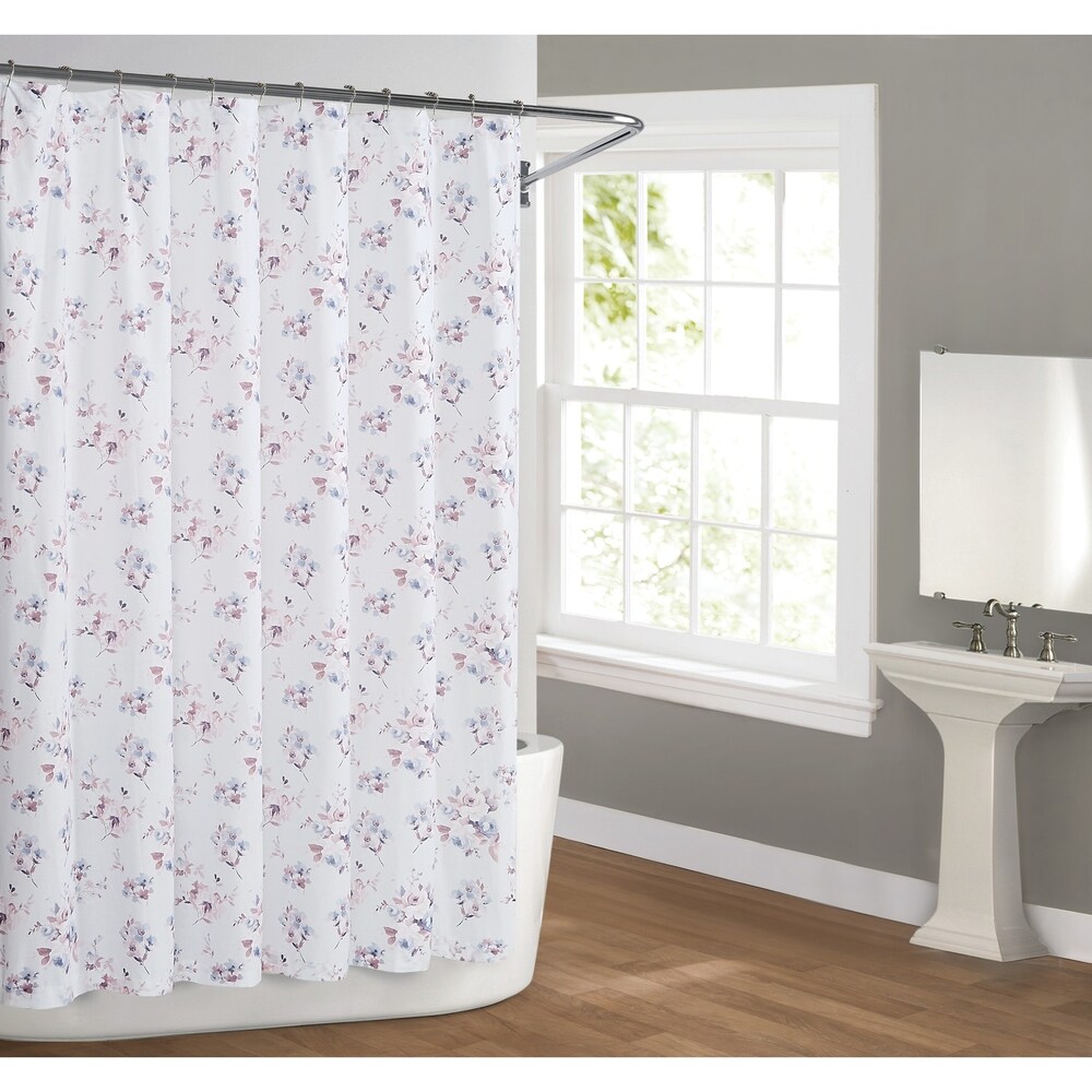 Comfort Bay Designer Print Shower Curtain White Purple Green
