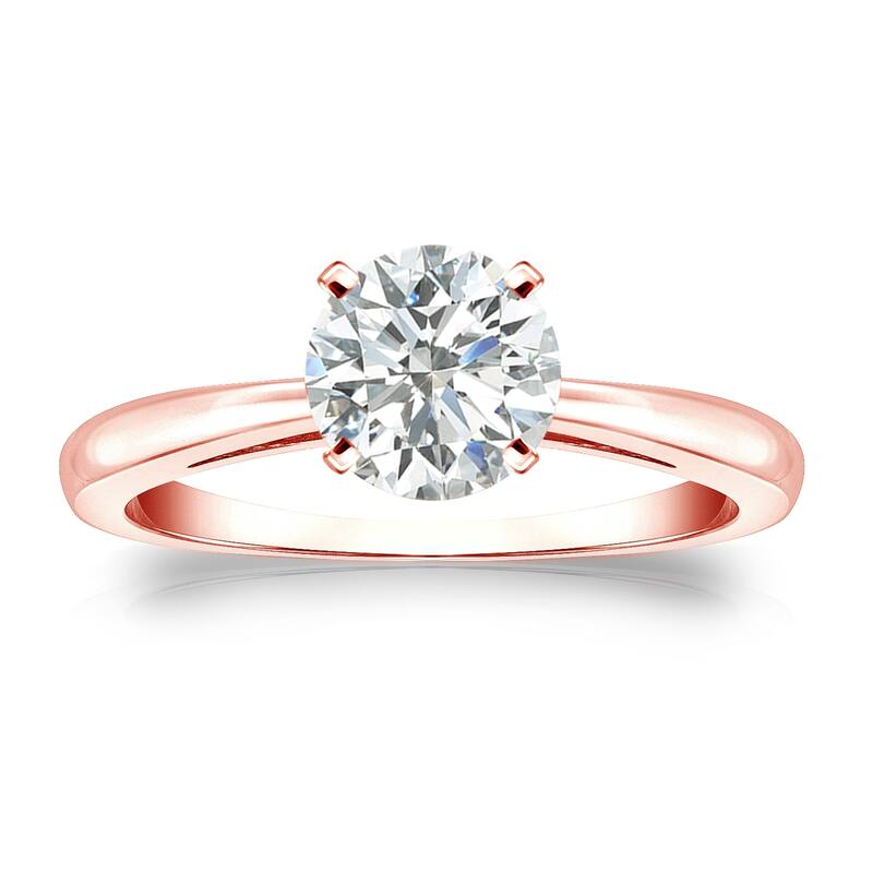 Auriya 14k Gold 1ctw Solitaire Diamond Engagement Ring Certified (G-H, SI2-I1) - Rose - 4.5
