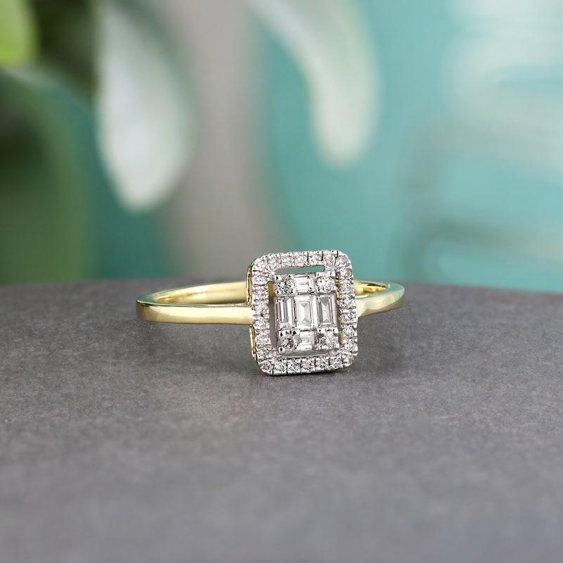 Auriya 14k Gold 1/4ctw Diamond Emerald Shape Halo Engagement Ring (H-I, I1-I2)