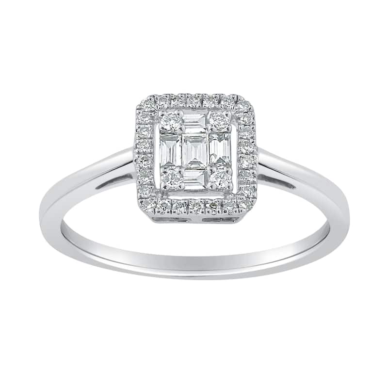 Auriya 14k Gold 1/4ctw Diamond Emerald Shape Halo Engagement Ring (H-I, I1-I2) - White - 7.5
