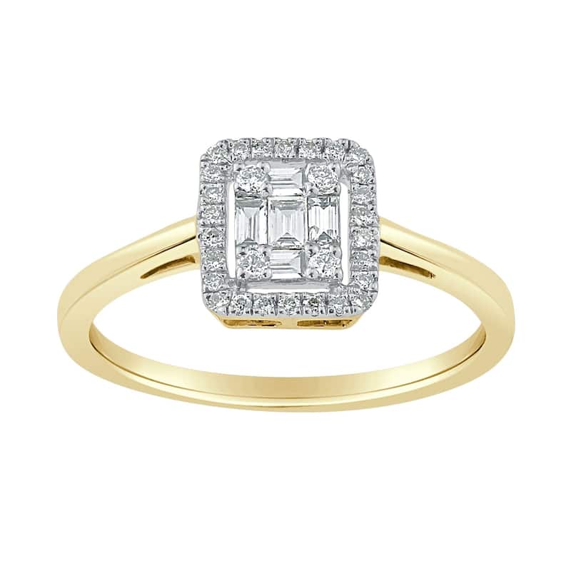 Auriya 14k Gold 1/4ctw Diamond Emerald Shape Halo Engagement Ring (H-I, I1-I2) - Yellow - 8.5