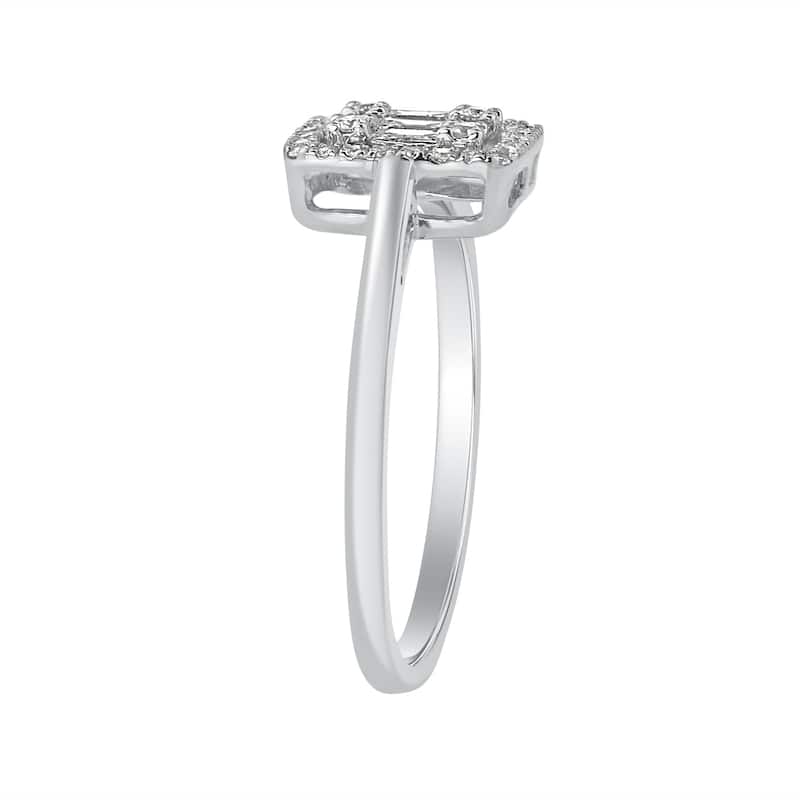 Auriya 14k Gold 1/4ctw Diamond Emerald Shape Halo Engagement Ring (H-I, I1-I2)