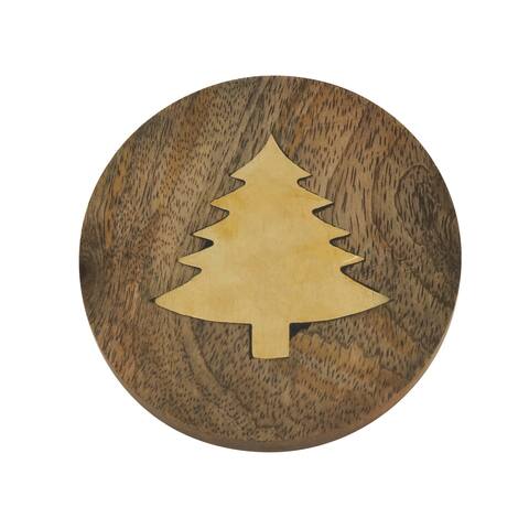 Wood Coasters with Brass Fir Tree Inlay (Set of 4)