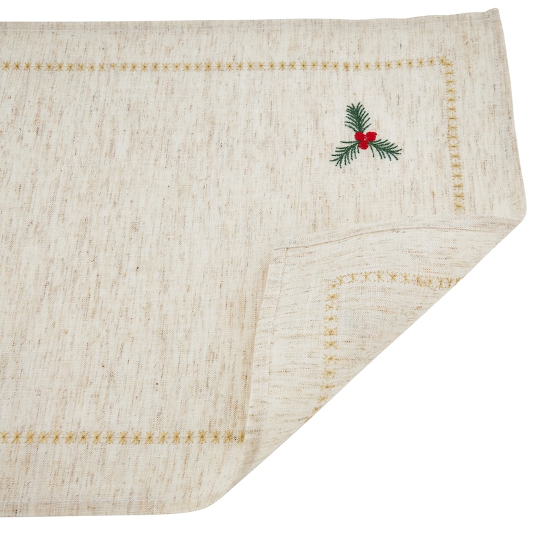 Embroidered Holly Placemats and Napkins 8 pcs Set (4 Placemats, 4 Napkins)