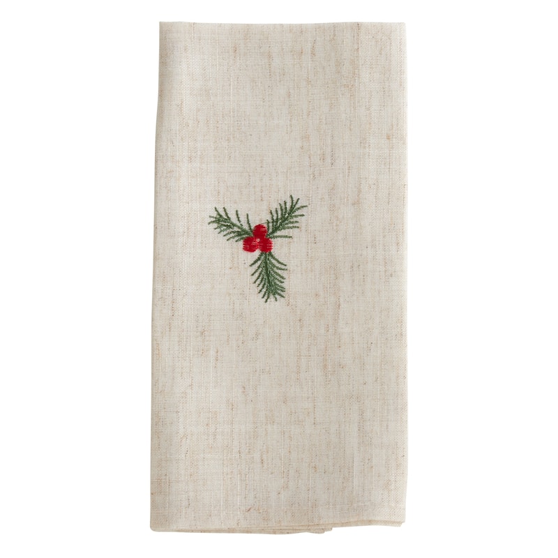Embroidered Holly Placemats and Napkins 8 pcs Set (4 Placemats, 4 Napkins)
