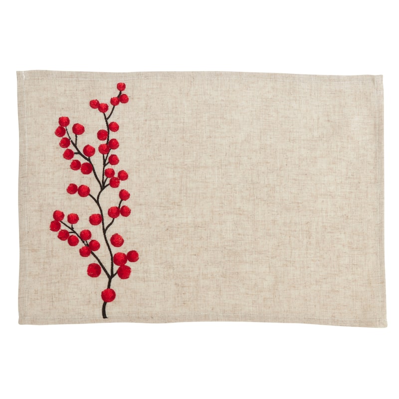 Placemat and Napkin 8pcs Set With Embroidered Berry Design (4 Placemats, 4 Napkins)