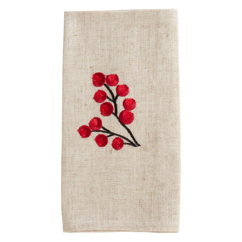 Placemat and Napkin 8pcs Set With Embroidered Berry Design (4 Placemats, 4 Napkins)