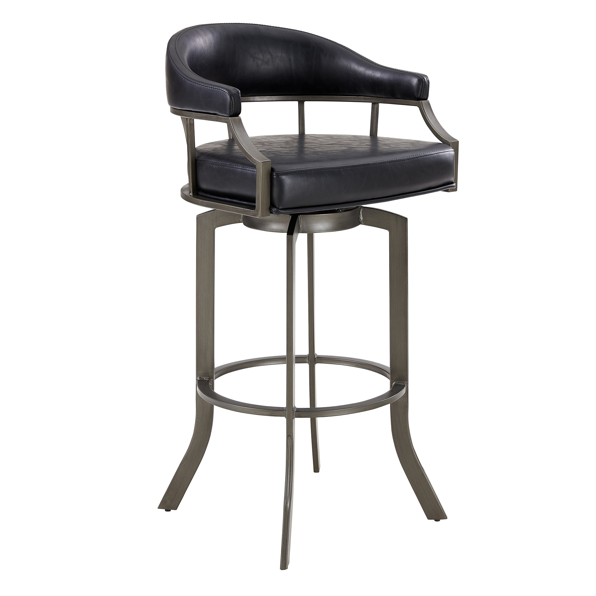 pharaoh swivel mineral finish and black faux leather bar stool