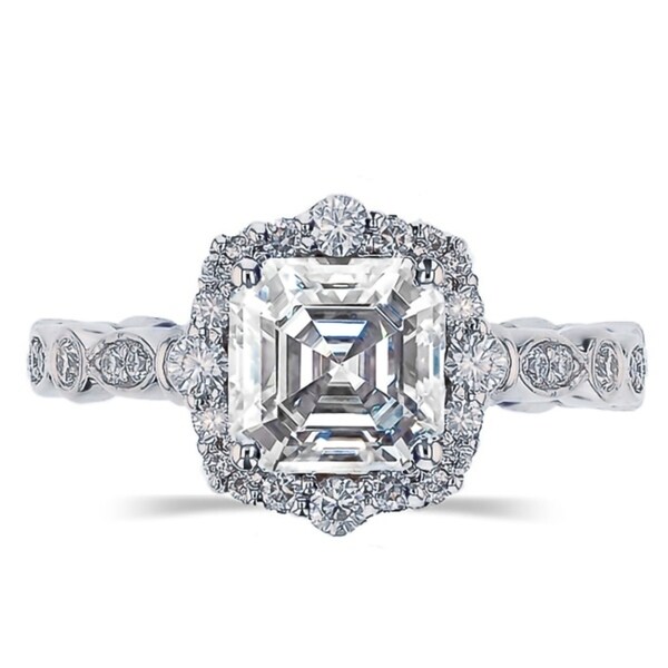2.5ct TGW Vintage Asscher Cut Moissanite Engagement Ring 14 Karat White Gold. Opens flyout.