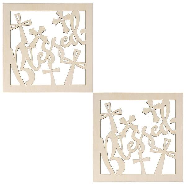 Shop 2 Piece Unfinished Wooden Blessed Cutout Cross Wall Art