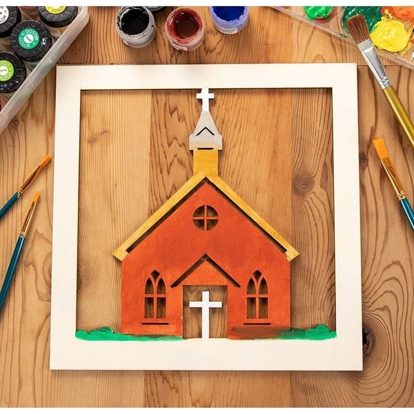 Shop 2 Piece Unfinished Wooden Church Cutout Wall Art Decor For