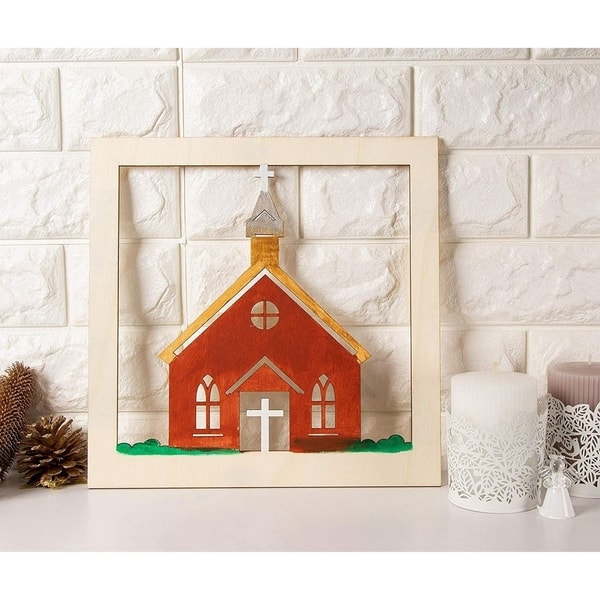 Shop 2 Piece Unfinished Wooden Church Cutout Wall Art Decor For