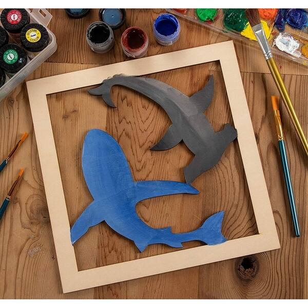 2 Piece Unfinished Wooden Shark Cutout Ocean Wall Art Decor Shark Cutout Ocean Wall Art Decor