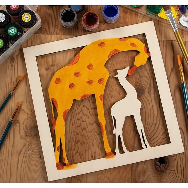 Shop 2 Piece Unfinished Wooden Giraffe Cutout Wall Art Decor For